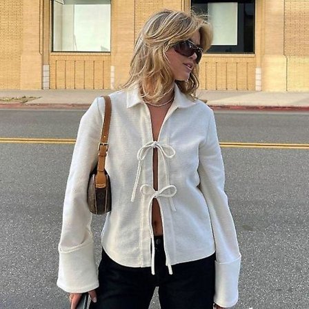 Ensfarget Y2k blonder opp cardigan langarmet bluse.L.