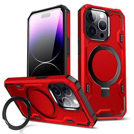 Magsafe- case kompatibelt med Iphone 15 Pro Max, kraftigt stötsäkert case av militärklass med ringstöd