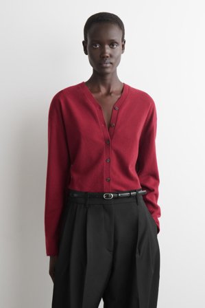 COS Femme Cardigan Col En V En Laine Mérinos in Rouge