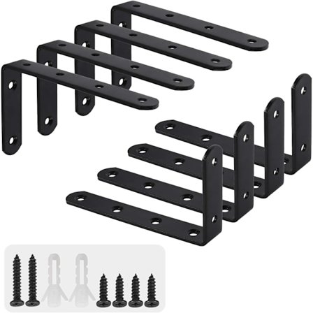 8 kpl Seinähyllytelineitä L-muotoisia Kiinnitystelineitä Hyllyyn Deco Keittiö Makuuhuone Kalusteet Ripustus Kaappi 125 * 75 * 3mm Musta