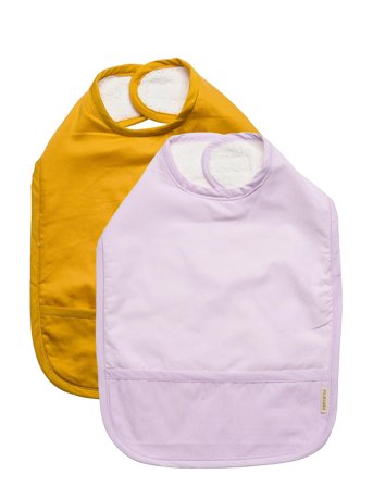 Filibabba Bibs With Velcro 2-Pack - Golden Mustard/Light Lavender - Purple - 36X29X1.15CM