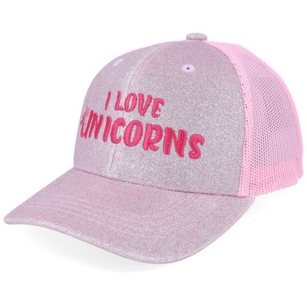 Unicorns - Rosa trucker Keps - Kids I Love Unicorns Pink Glitter/Pink Trucker @ Hatstore