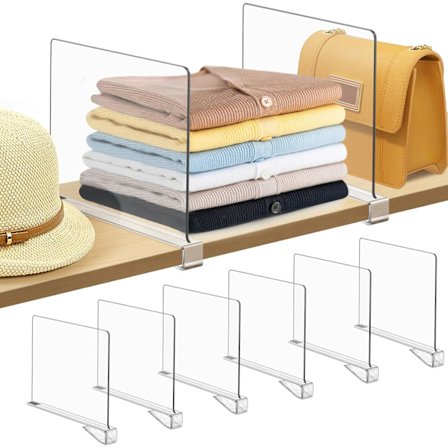 6 st Garderobsförvaring och organisering för kläder, genomskinliga hyllavdelare i akryl med halkskydd för trähyllor, lämplig
