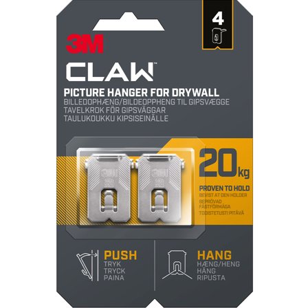 3M Claw Tavelkrok för gipsvägg 20 kg 4-pack