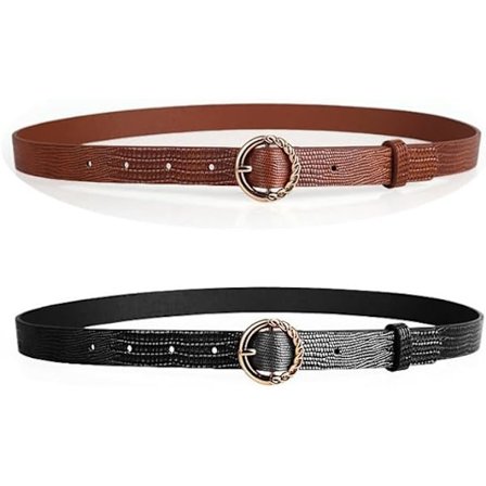 2 stk. kvinders O-ring bælte, imiteret læderbælte, tyndt damebælte, elegant damebælte til kvinder piger dame