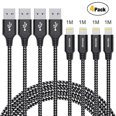 iPhone Laddningskabel 4-Pack 3ft/1m Lightning Kabel Nylonflätad iPhone Kabel USB Synk Kabel Snabb