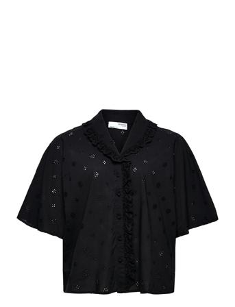 Slfbrody 24 Broderi Shirt B Curve Kortermet Skjorte Svart Seleted Femme Curve