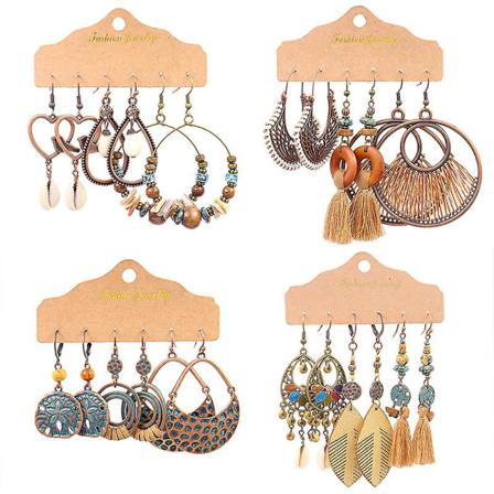 12 par bohemiska silver drop dangle örhängen set för kvinnor/tjejer, allergivänliga fashion vintage bronsdroppar