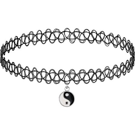 Choker - Yin Yang - Tatuering - 90-tals spets halsband