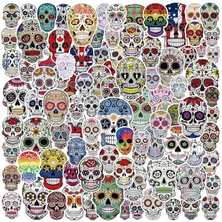 Inklusive klistermärken för sockerskalle, tillfälliga tatueringar för sockerskalle, för vattenflaska för bärbar dator, vinyldekaler för dator