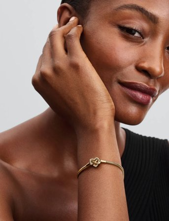 Pandora Snake Chain 14K Gold-Plated Bracelet With Clear Cubic Zirconia - Gold - 21 CM