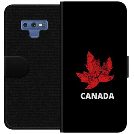 Kompatibel Tegnebogsetui til Samsung Samsung Galaxy Note9 Grafisk ahornblad symbol i rødt mod sort baggrund med klar canadisk reference og minimalist