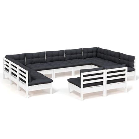 Vidaxl Loungegrupp Med Dynor 11 Delar Vit Massiv Furu Vit