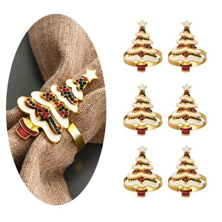 |NT| 6 kpl luovia lautasliinarenkaita - Värikäs joulukuusi timanteilla