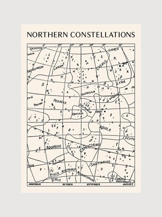 Stjärnkarta i svart på varmgul bakgrund | Kunstary.com, 30x40 cm