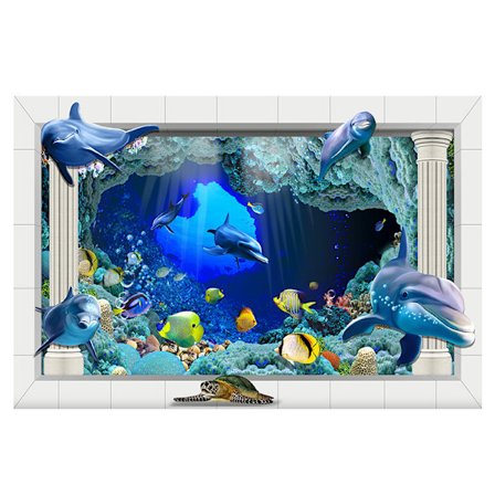 3D kolmiulotteinen seinä läpi merimaailman delfiini tarra seinätarra juliste taustakuva itseliimautuva tarra