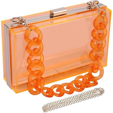Aveki Women Acrylic Transparent Gold Star Evening Bags Purses Clutch Vintage Banquet Handbag, Orange