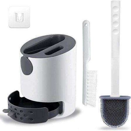 Dobbelt-hodet toalettbørste og holder, sklisikker håndtak myke fleksible flate børstehår silikon toalettbørste