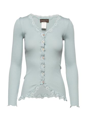 Silk Cardigan W/ Lace Strikkegenser Cardigan Blå Rosemunde
