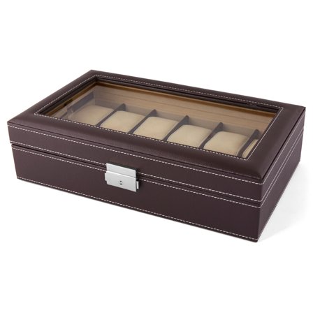 Large Brown Faux Leather Watch Case - 12 Watches for Men - Watch boxes
