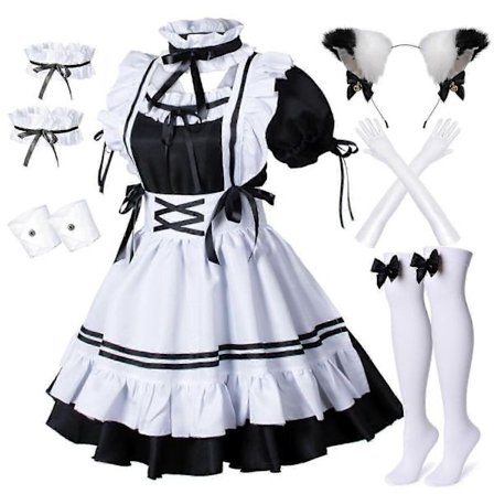 Anime Ranskalainen Piika Esiliina Lolita Hieno Puku Cosplay Asu Turkiseläin Kissan Korva Käsineet Sukat Setti Naisille - Täydellinen