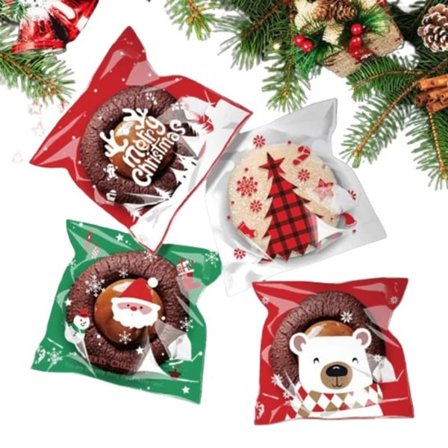 100 bitar jul present påse självhäftande kakor godis inpackning påse