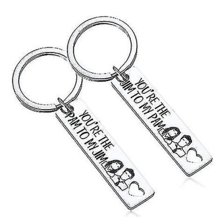 The Office Par Keychain Jul Alla hjärtans dag Present till pojkvän Fru från flickvän Man Tv-serie Merchandise Jim Pam Nyckelring Set med 2 för fans 