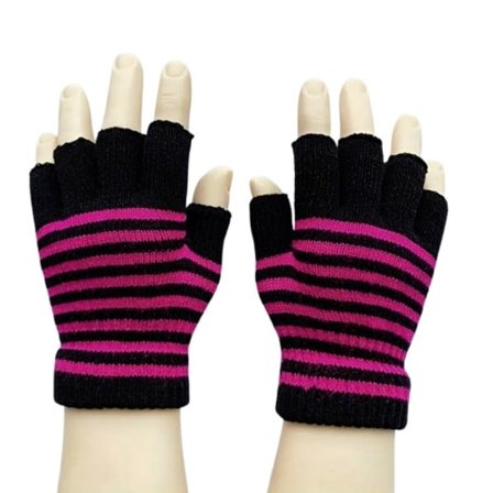 Torgvantar, korta & fingerlösa - Randiga - Rosa