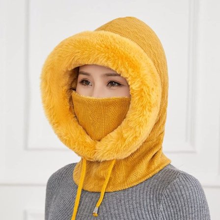 Balaclava Vinterhue 2 i 1, Kvinder Varm Strikket Hue Vinterhue Halsvarmer Tørklæde Hue Balaclava Plys Fleece Foring Hætte Ski Hue kompatibel Kvinder
