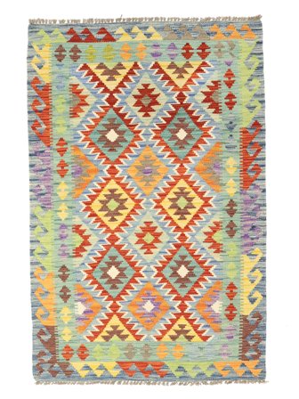 Tkany Ręcznie Kilim Afgan Old Style Dywan 102X154 Wełniany Zielony/Szary Mały