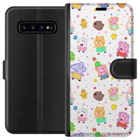 Kompatibel Tegnebogsetui til Samsung Galaxy S10 Farverige tegneserie dyrekarakterer i en legende stil med stjerner og prikker på en lys baggrund