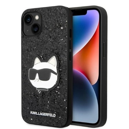 Karl Lagerfeld KLHCP14MG2CPK iPhone 14 Plus 6.7" musta kovakotelo Glitter Choupette Patch
