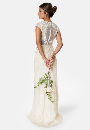 Bubbleroom Occasion-Slit Lace Wedding Gown-44