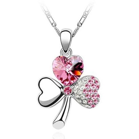 Silvrigt halsband/hänge för damer, infattat med Swarovski-kristaller och med en vitguldpläterad design - klöver/blomstermönster.