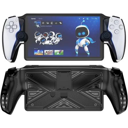 Beskyttende deksel for PlayStation Portal, med stativ, hardt skallbeskytter for konsollhåndholdt, spillmaskin anti-støv tilbehør (svart)