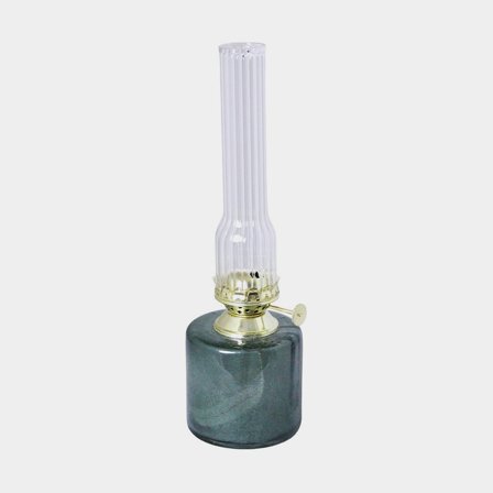 Lampada a cherosene / lampada a olio Strömshaga Elvira Piccola, vetro verde, bruciatore in ottone, Ø75 mm x 250 mm