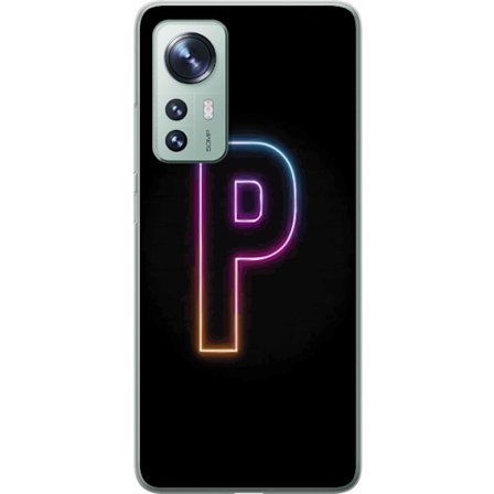 Kompatibel Mobilcover til Xiaomi Xiaomi 12 Minimalistisk neonbogstav P i farvegradient og lyseffekt mod sort baggrund i digital neonstil