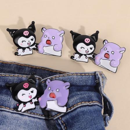 1 Par spikfria jeans Kuromi midjespänne Avtagbar stängning Art