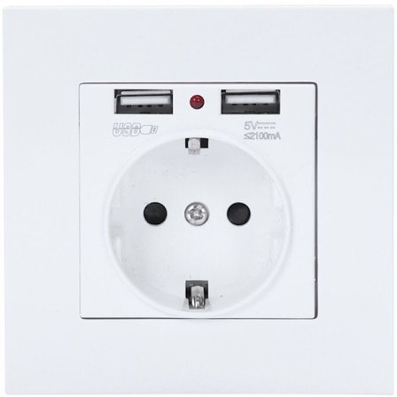 Vägguttag för PC-panel 16AUE Standard jordat vägguttag med 2100MA dubbel USB-laddningsport för mobil