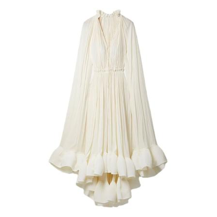 Lång klänning Dam V-ringad Cape volang midja slimmad klänning Beige M