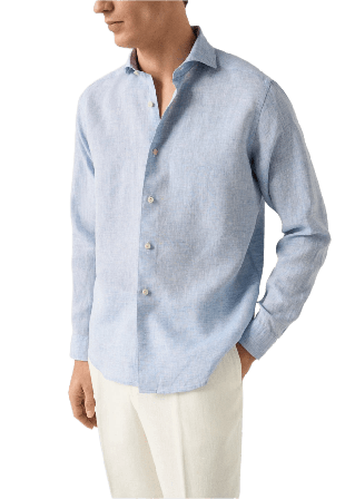 Eton Enfärgad Linneskjorta Casual Fit Skjortor Herr Blå M