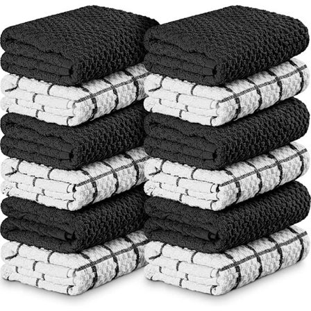 Mustavalkoiset 12 keittiöpyyhkeet - Puuvillaiset keittiöpyyhkeet - Mach