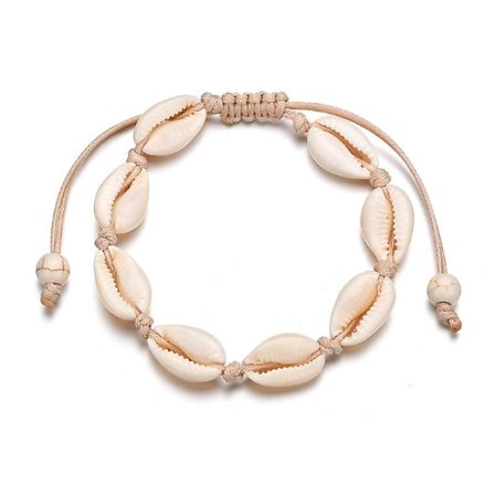 Justerbart armbånd med hvite skjell - hvit, barn, kvinner