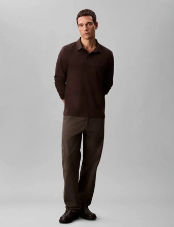 Calvin Klein Ls Supima Cotton Solid Polo - Khaki green - XL