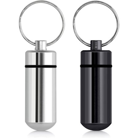 Sort-Sølv 2x Pilleboks - 2x Mini Pilleboks med nøglering, ZQKLA