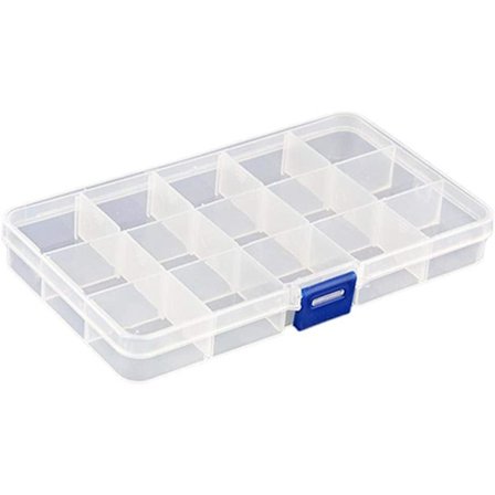 Plastboks for smykker med 15 justerbare rom