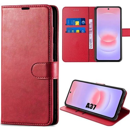 Cover til Samsung Galaxy A37 5G, Beskyttende Flip Case Anti-Ridser Stødabsorberende Syntetisk Læder Rød
