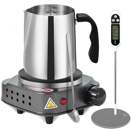 Lysfremstillingssæt med varmeplade, hældekande, voksvarmer med voksvarmer, termometer, hældekande og forsyninger til begyndere