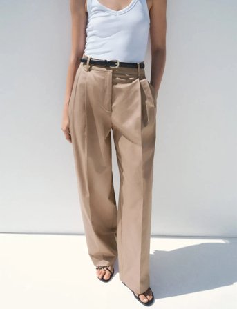 Mango Straight Cotton Trousers With Pleats - Brown - 34