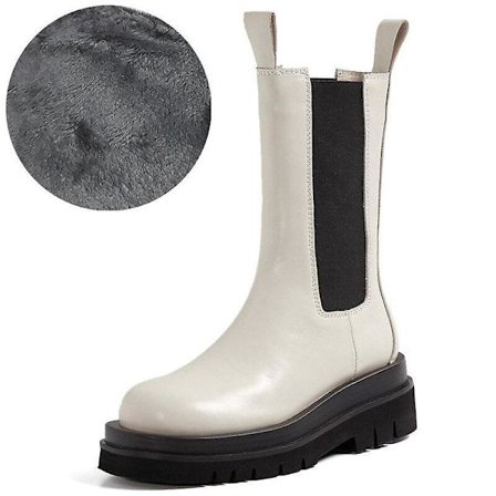 Chelsea-stövlar med tjock sula i äkta läder för kvinnor